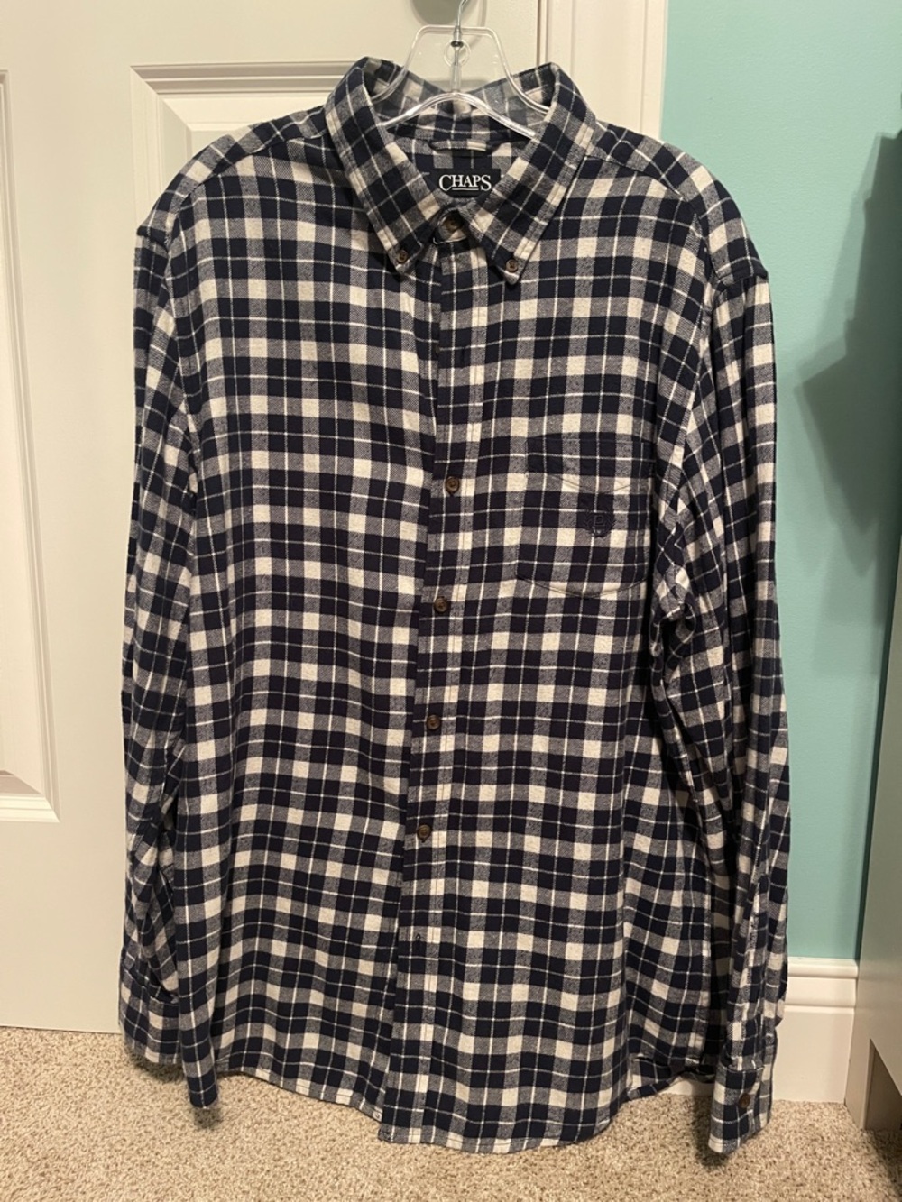 Chaps Navy & White Plaid Long-Sleeve Button-Down Shirt